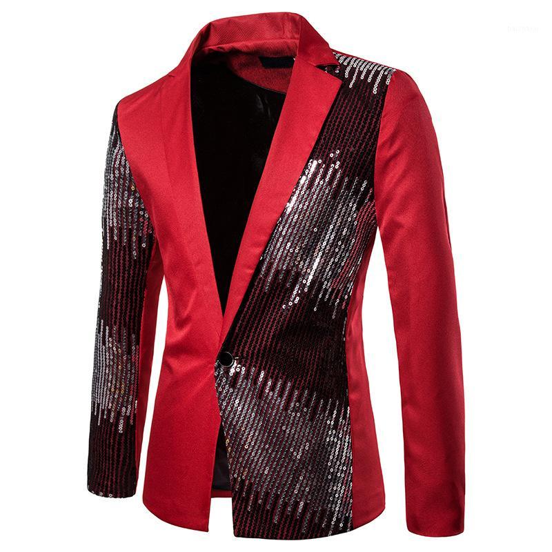 

Men Shiny Sequin Blazer Jacket Coats Casual Wedding Party Mens Blazers Autumn Slim Fit Long Sleeves Suit Red