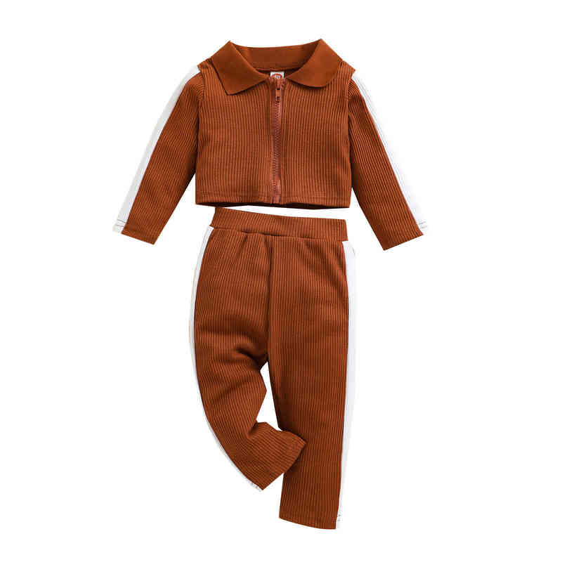 

Citgeett Autumn Children Baby Girls Sports Outfits Ribbed Long Sleeves Turn-Down Collar Vest Pants Spring Clothing Set J220712, Red