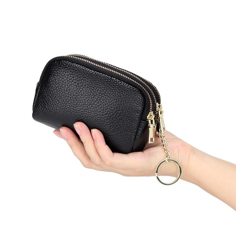 

Wallets Mini Women's Wallet Bag Top Genuine Cowhide Leather Coin Purse Three Zip Pouch Multifunctional Key Case Small Short WalletsWalle, Jl7778-black
