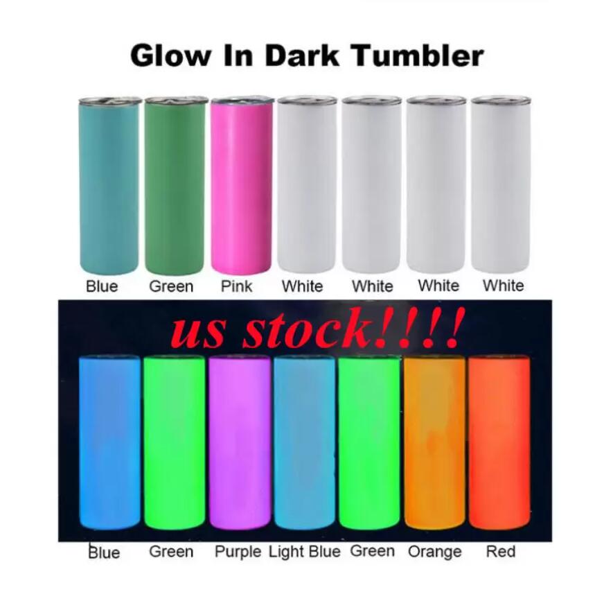 

local warehouse!!sublimation glow in the dark tumbler 20oz blank straight tumblers with Luminous paint Luminescent staliness steel magic travel cup US stock F0413, Mixed