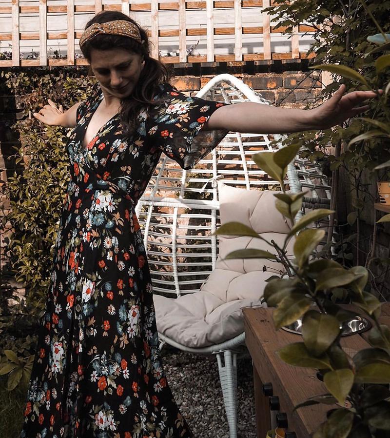 

Party Dresses Courtney Wrap Midi Dress Women Summer Floral Printed V Neck Short Sleeve Chic 2022 Elegant Vintage Casual Mujer Robe, Black