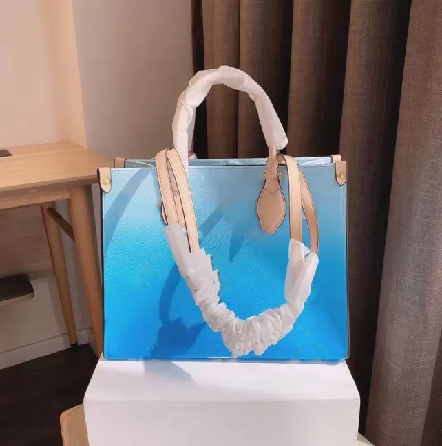 

HH Fashion High quality Onthego Womens Gradient Blue shopping bag Versatile luxuries designers Bags Tie Dye classic brand leather large capacity handbag Lady Tote, Add shipping fee