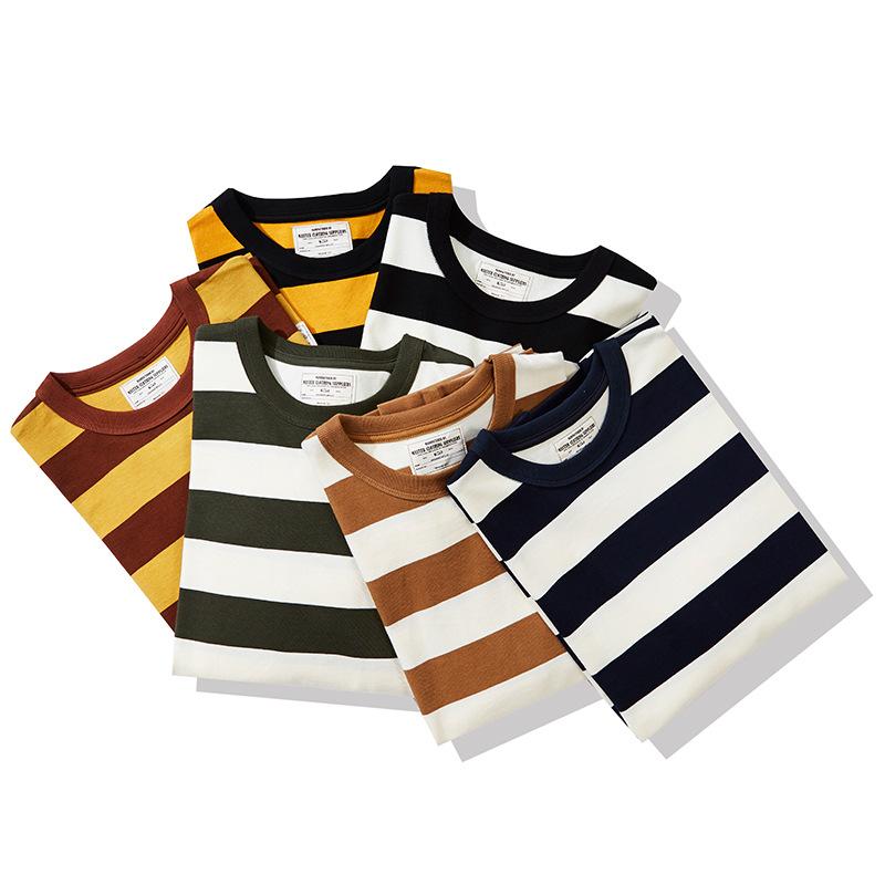 

Men' T-Shirts Retro Heavy Long Sleeve T Shirt Men Cotton Thick Striped Round Neck Black White Base Autumn Casual Tops Pullover OversizeMen, Brown yellow