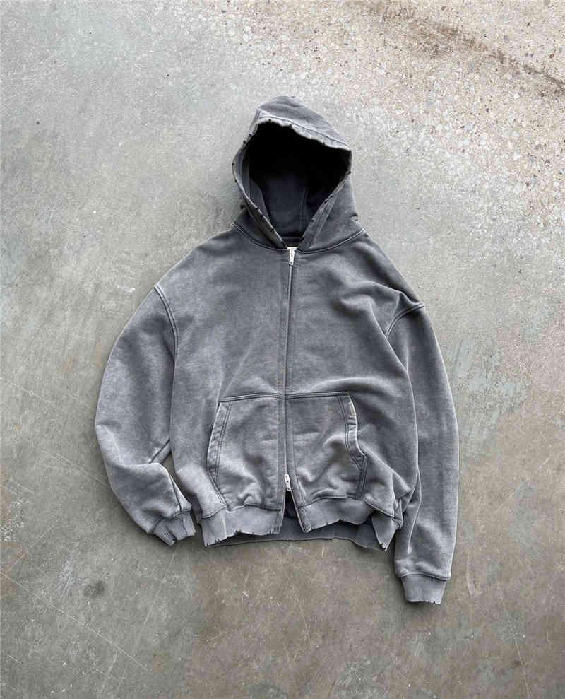 

Re hoodie Washed Old Damaged Vintage Zipper High Quality 1:1 Men' And Women' Top