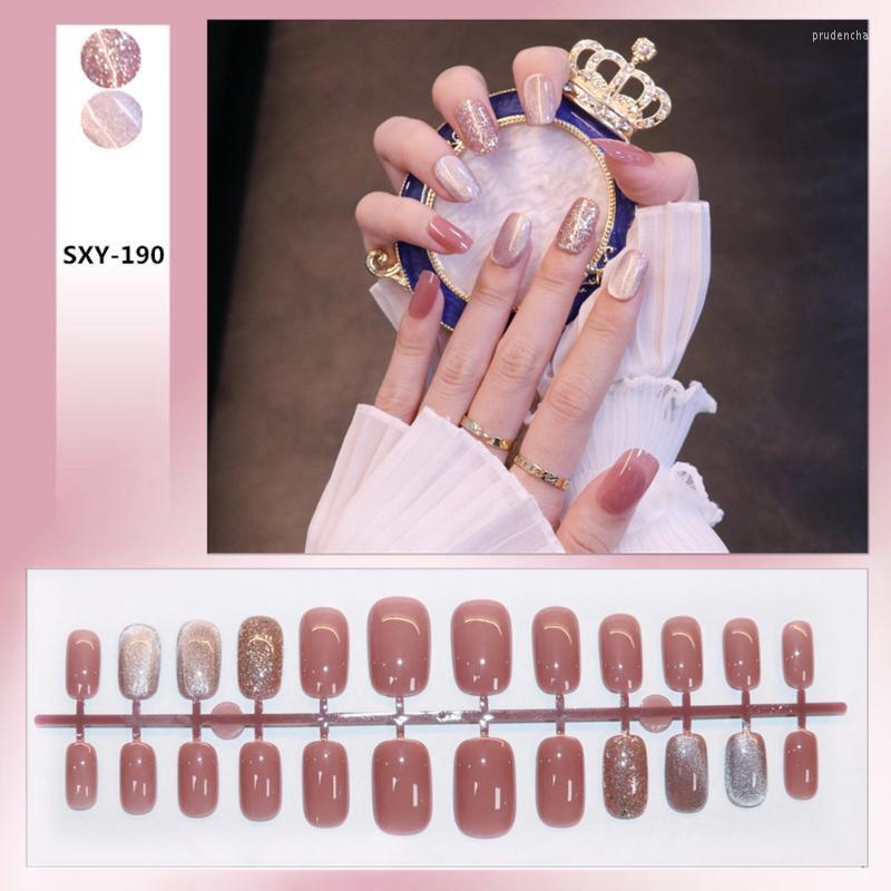 

False Nails Glitter French Long Press On Elegant Fingernails Stickers Removable Save Time Artificial Nail SANA889 Prud22, Jelly glue model