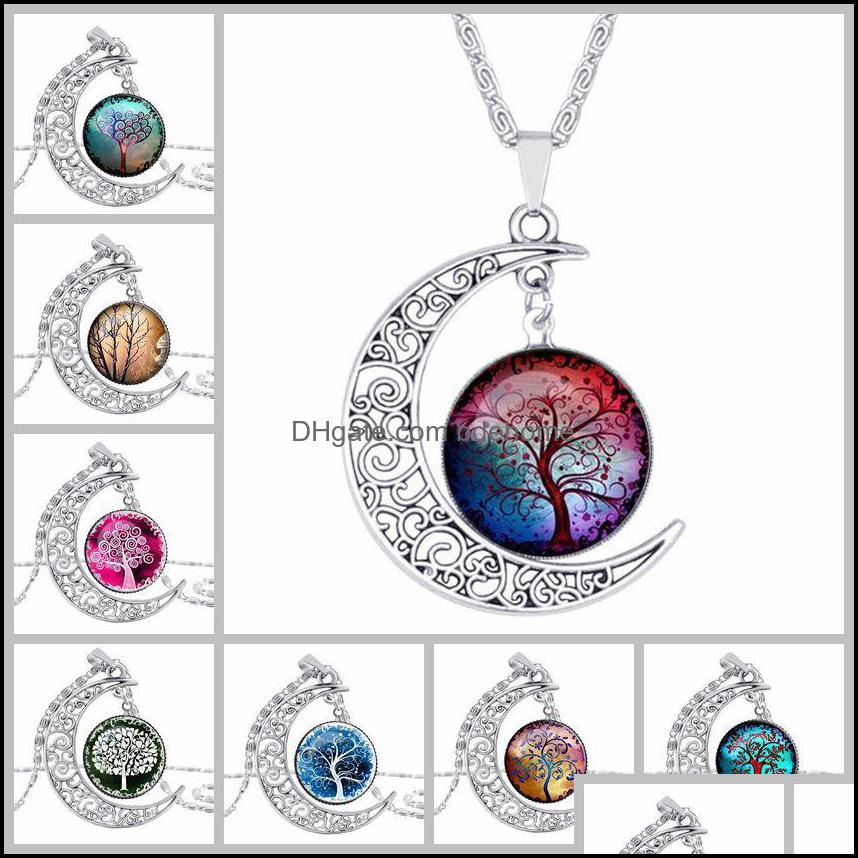 

Pendant Necklaces Tree Of Life Moon Gemstone Women Hollow Carved 8 Mix Jewelry Bdehome Drop Delive Dh4B6