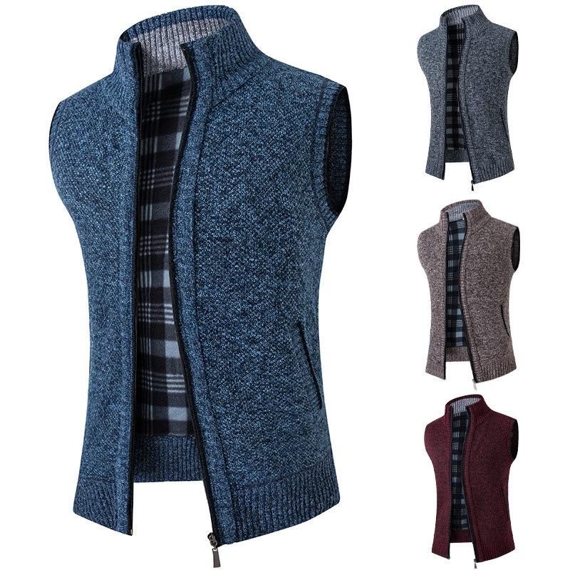

Men's Vests Men's Sweaters Vest Autumn Winter Solid Warm Zipper Sweatercoat Men Casual Knitwear Sleeveless Male ClothingMen's, Blue