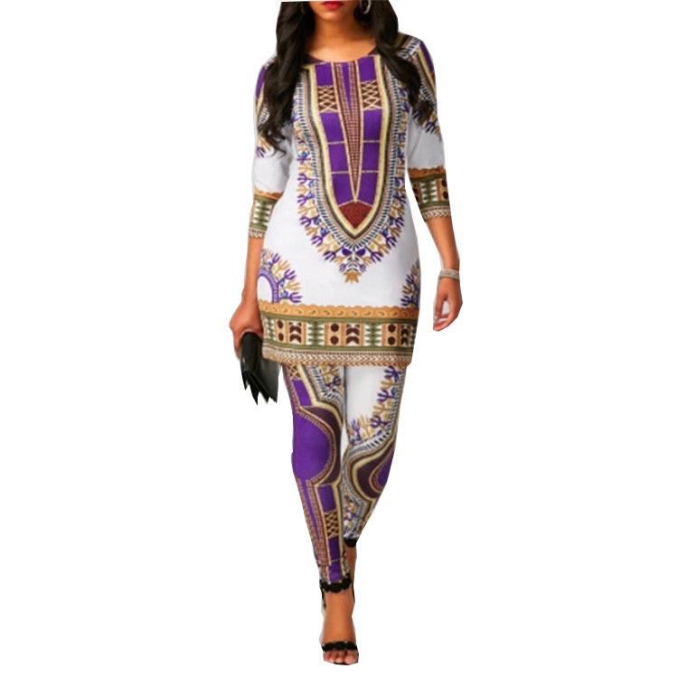 

Ethnic Clothing African Dresses Women Top Pants Suit Elastic Dashiki Print Ladies Clothes Robe Africaine Bazin Fashion 2pcs Plus SizeEthnic