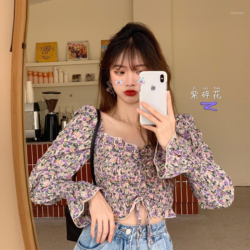 

Women's Blouses & Shirts Blouse Women Autumn Purple Chiffon Long Sleeve Drawstring Top Blusas Mujer De Moda