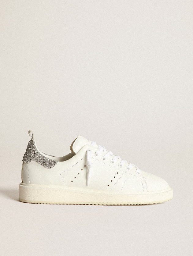 

Little Dirty Shoes Designer Luxury Italian Vintage Handmade Starter White Leather Sneakers with Silver Sequin Heel Tag, High quality laces