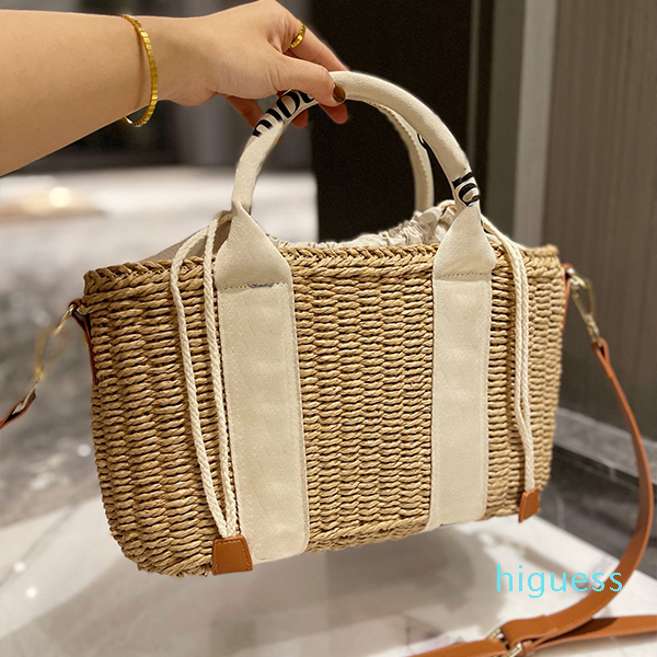 

2022-Superior quality Bucket Tote bags Letter handbags Vegetable basket new summer vacation beach straw bag woven bag women's single shoulder diagonal, Beige