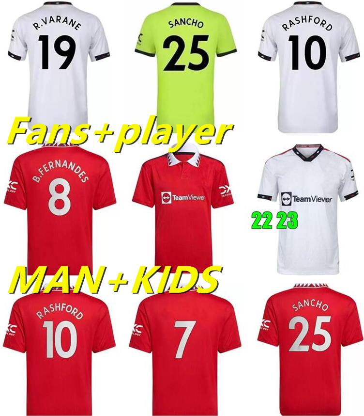 

22 23 SANCHO Manchester soccer Jerseys 2022 2023 UNITED B.FERNANDES RASHFOR MARTIAL MAN UTD RASHFORD football shirt Men kids kit shirts CAVANI fans Player versio