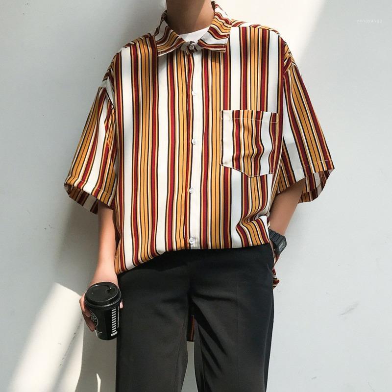 

Summer Striped Shirt Men's Fashion Korean Loose Casual Short Sleeve Men Streetwear Business Society Mens Dress -3XL Shirts, Green