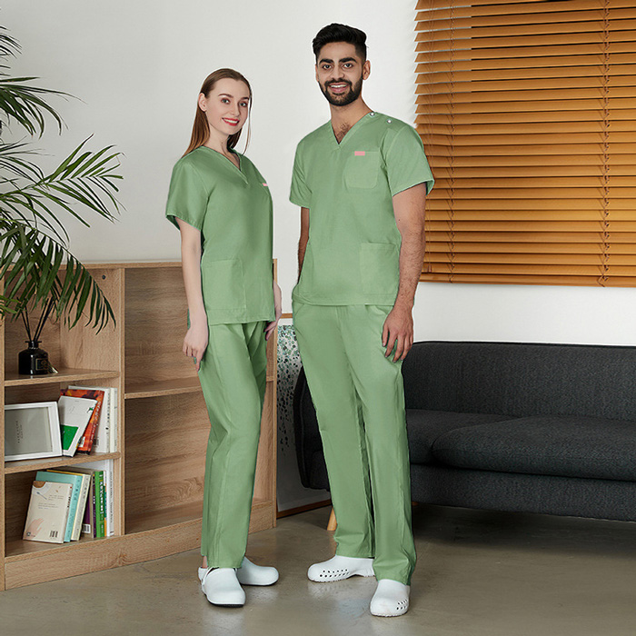 

YL028 Nurse V-NECK TOP hospital medical scrub clothes set dental Clothes Hand Washing Doctor' Surgical Brush Customized Clinic Work, Green