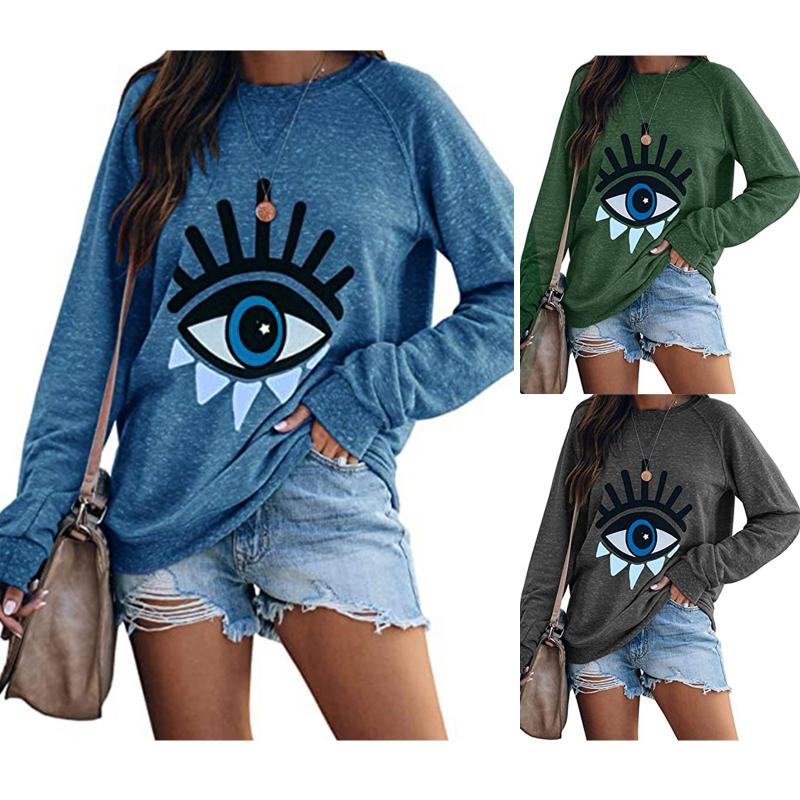 

Women' Hoodies & Sweatshirts Fashion Eyebrows Eye Print Blouse Shirt Women Slim V-neck Tops Tee Casual Winter Ladies Female Long Sleeve Blu, Green