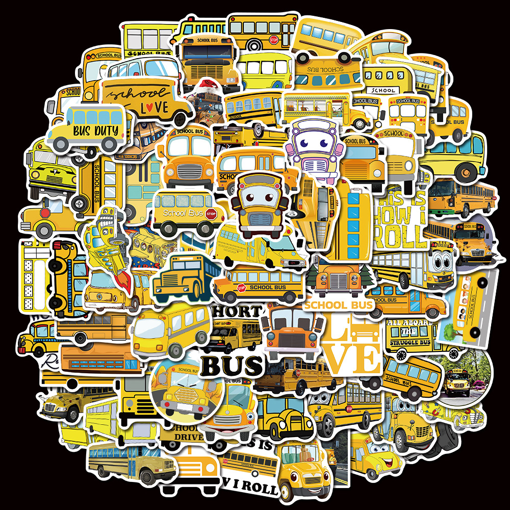 

100PCS/Set Poster Car Stickers yellow school bus For Skateboard Laptop iPad Bicycle Motorcycle Helmet Guitar PS4 Phone fridge Decals PVC water bottle Sticker, Multi colors