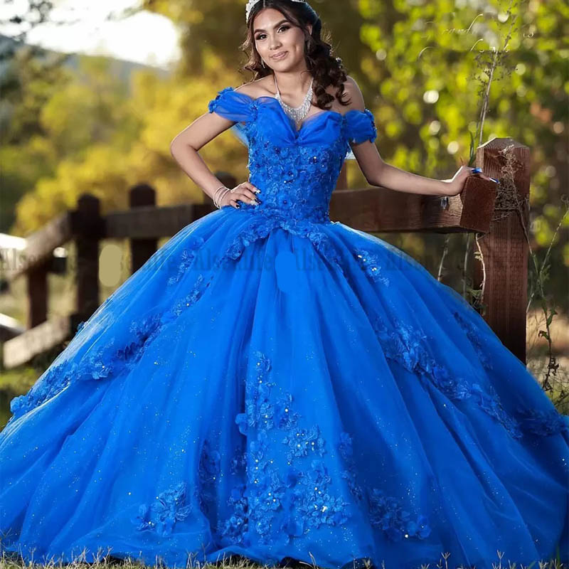 

Royal Blue Quinceanera Dresses Off Shoulder Appliques Lace Formal Party Ball Gowns Vestidos De 15 Anos Custom Made, Brown