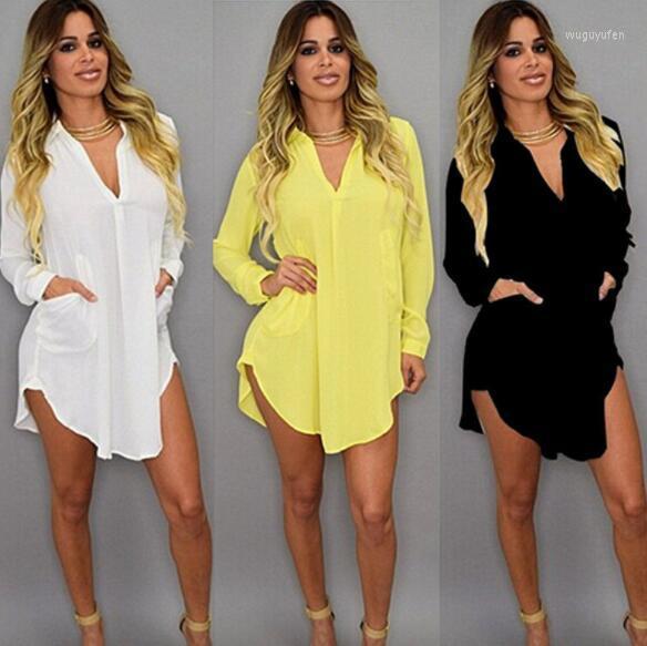 

Shirt Skirt Dress V Neck Short Beach Chiffon White Mini Loose Casual T Plus Size Women Clothing