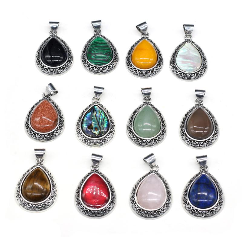 

Pendant Necklaces 24x40mm Natural Stone Vintage Water Drop Shape Crystal Lapis Lazuli Charms DIY Necklace Jewelry Making Gift For Women