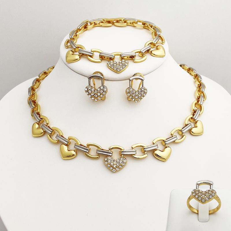

Earrings & Necklace Classic Dubai Fine Jewelry For Women Elegant Heart Shape Bracelet Nigeria Wedding Banquet Party JewelryEarrings, As pic