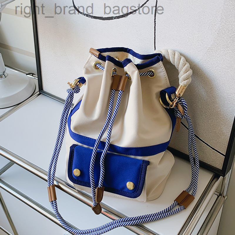 

Rope Handle Handbags and Purses Casual Canvas Bucket Bag Drawstring Shoulder Crossbody Bag 2022 Designer Bags for Women Tote New W220813, Blue