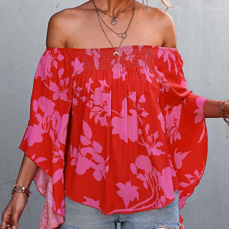 

Women' Blouses & Shirts Bohemia Off Shoulder Women Sexy Strapless Flared Sleeve Floral Printed Tops Blusa FemininaWomen' Chee22, Red