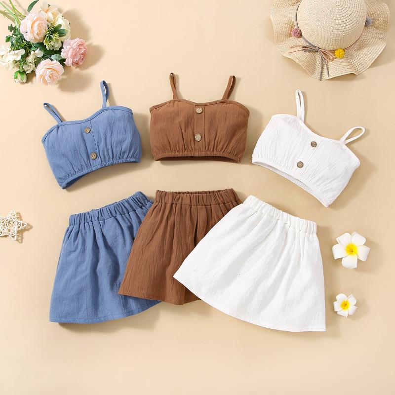 

Clothing Sets 1-3Years Baby Girls Skirt Set Sleeveless Camisole With Elastic Waist Solid Mini Summer OutfitClothing, Blue
