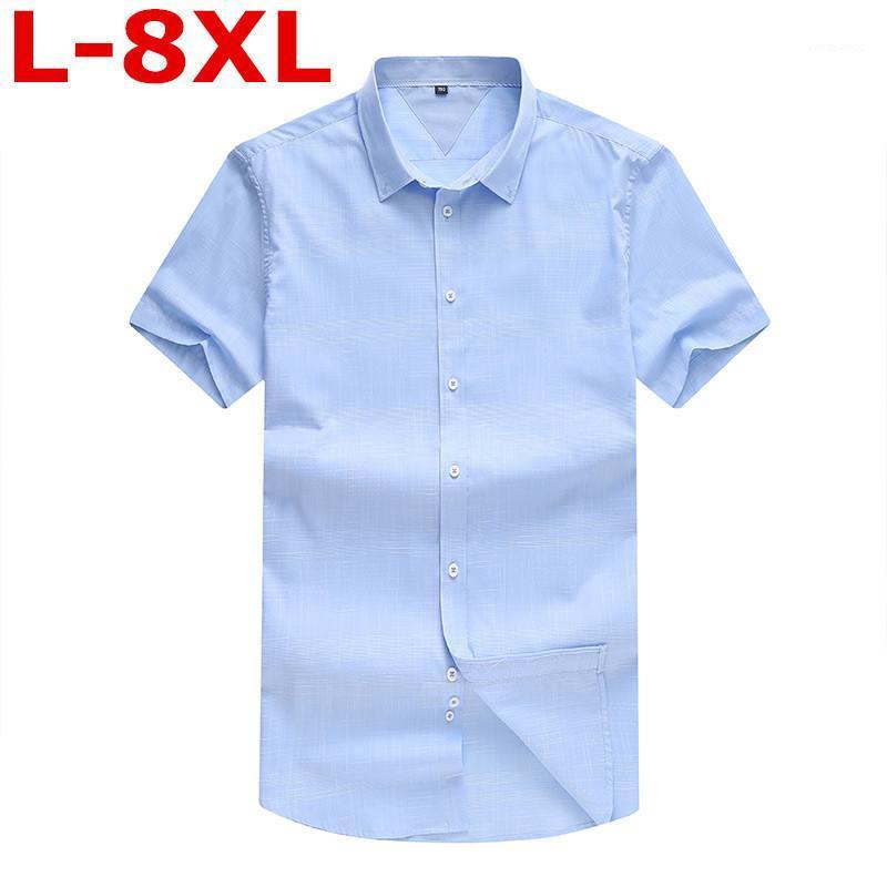 

Plus Size 8XL 7XL Shirts Brand Mens Cotton Shirt Short Sleeve Men's Clothing Casual Thin Dress Big