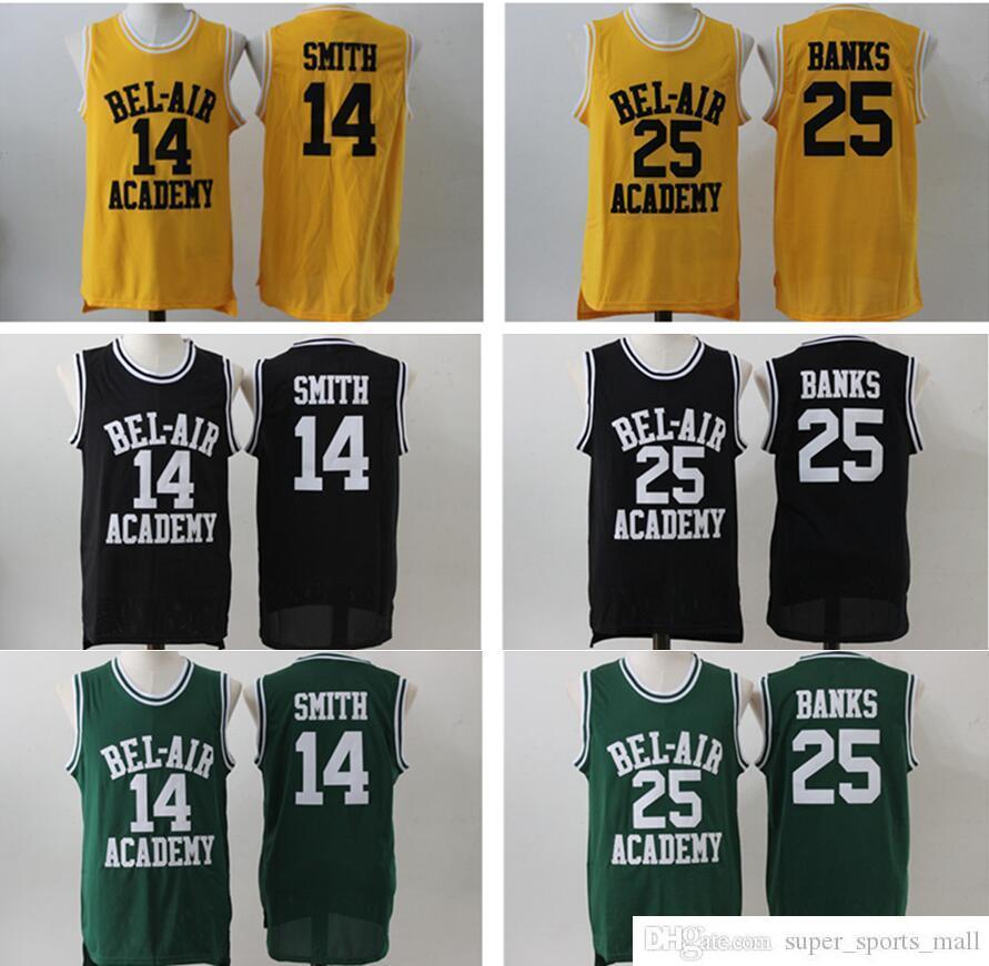 

Stitched The Fresh Prince of Bel-Air Academy Basketball Jerseys College #14 Will Smith Jersey Mens Black Green Yellow Bel-Air 25 Carlton Banks