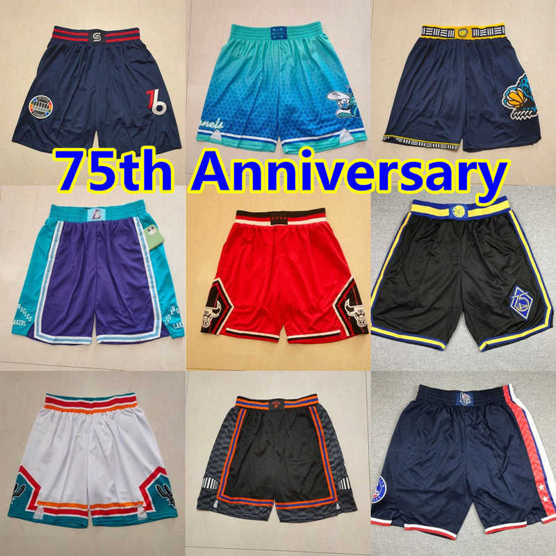 

75th Anniversary JUST DON Basketball Short Retro Shorts Sport Wear Hip Pop With Pocket Zipper Casual Sweatpants ''nba''Pant