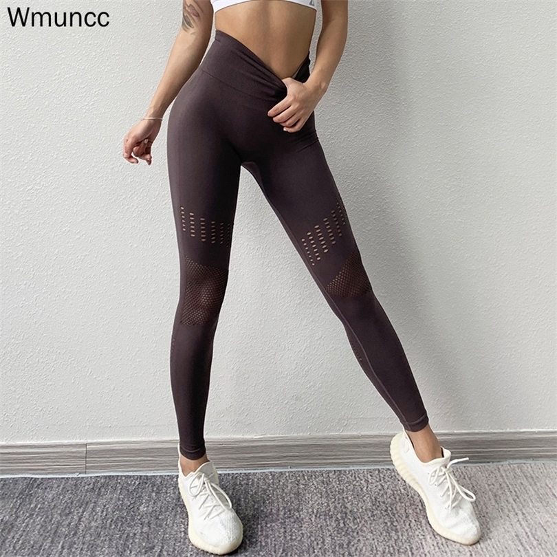 

Wmuncc Energy Seamless Gym Leggings Women High Waist Tummy Control Yoga Pant Hollow Out Push Up Sport Fitness Running Gym Girl 201014, Black