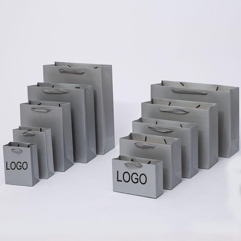 

Gift Wrap 10Pcs Custom Logo Gray Paper Clothing Bag Candy Jewelry Handle Wedding Party Handbag Shopping Storage Bags
