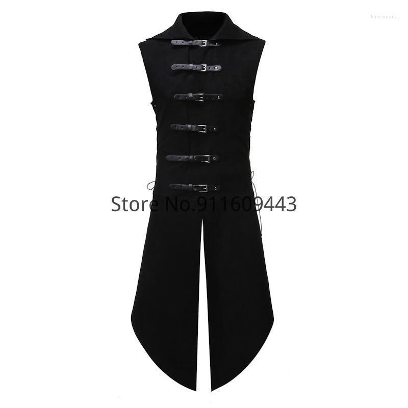 

Men' Vests Mens Medieval Costumes Gothic Tuxedo Vest Steampunk Cosplay Waistcoat Black Party Stage Singers Coat Male Halloween Gilet Kare22