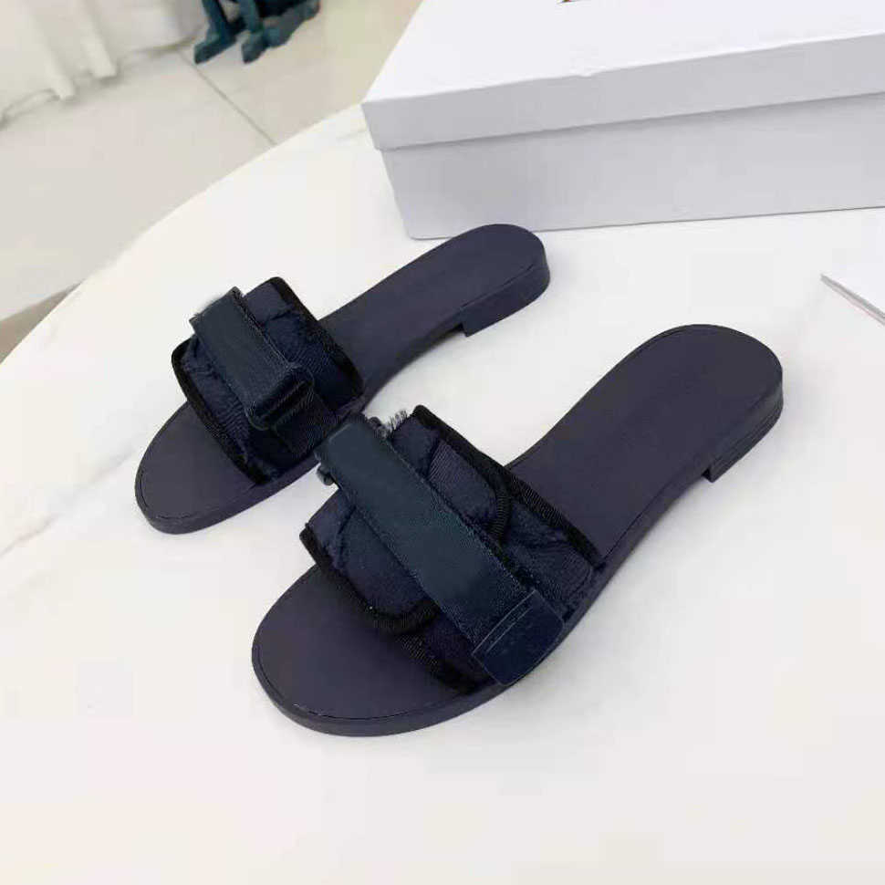 

2022 Designers Women Nude Camouflage Slippers Women Denim Flat Slipper Evolution Buckle nylon strap Designer Fabric Band Rubber Sole Slide, Chocolate box