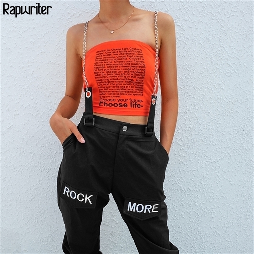 

Rapwriter Hip Hop Chains Patchwork Letter Embroidery Pants Women Elastic High Waist Y2k Pants Capris Black Trousers Female 201228, Black pant