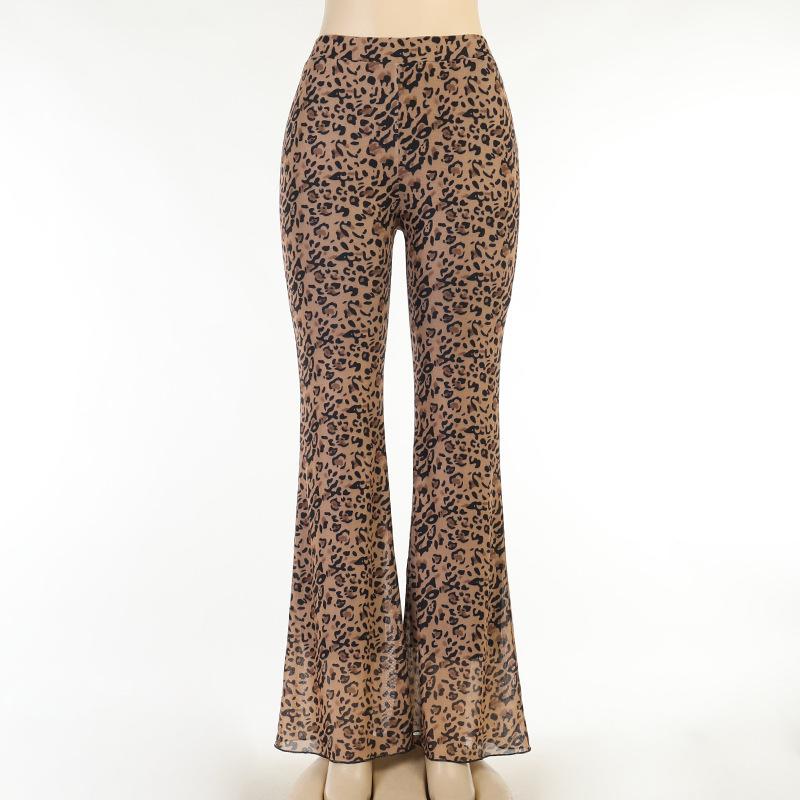 

Women' Pants & Capris Women Leopard Trousers High Waist Casual Loose Slight Thin Mesh Party Street Sliming Wide Leg Brown, Multi