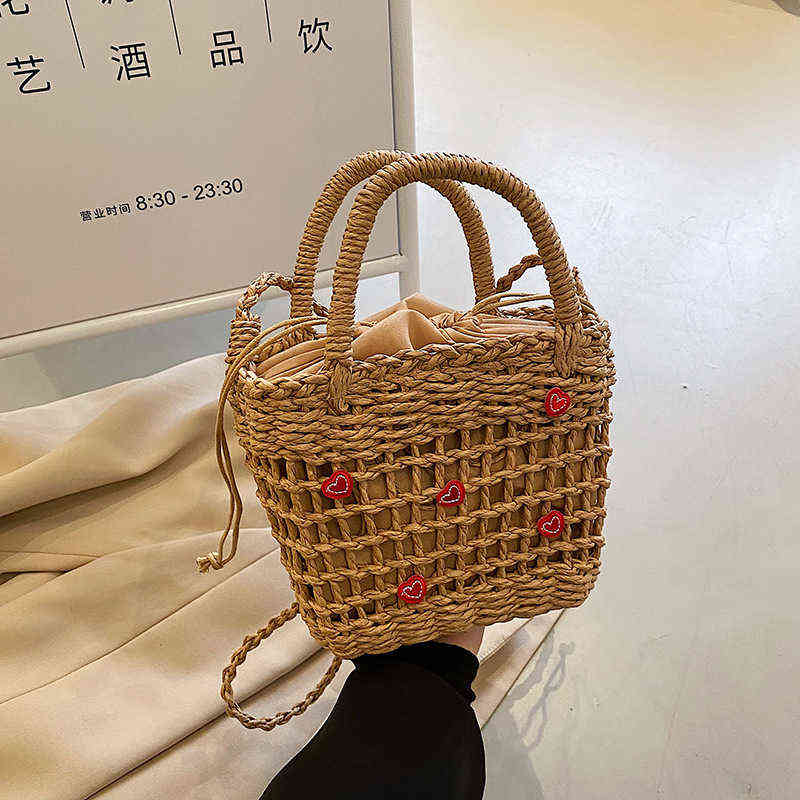 

Bag Women's Fashionable Straw Woven Messenger Bag Minority Design Woven Bucket Beach Bag 220614, Beige