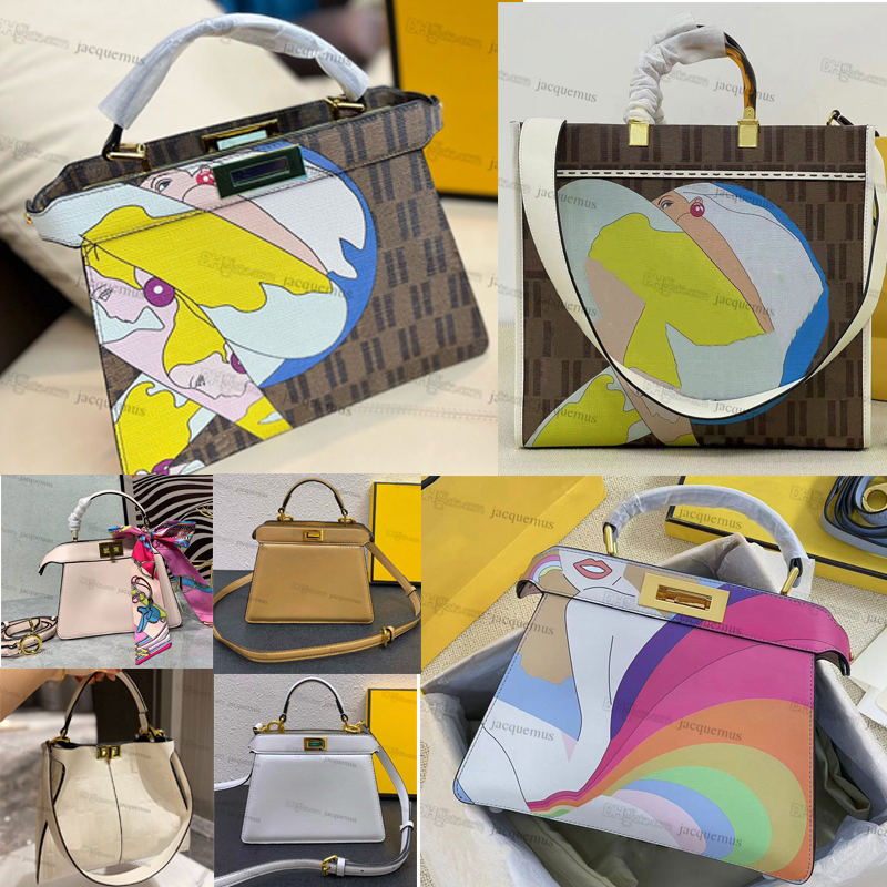 

5A quality fashion peekaboo womens handbags i see u tote bag Jacquard shoulder iseeu illustration print small large napa leather, Dust bag