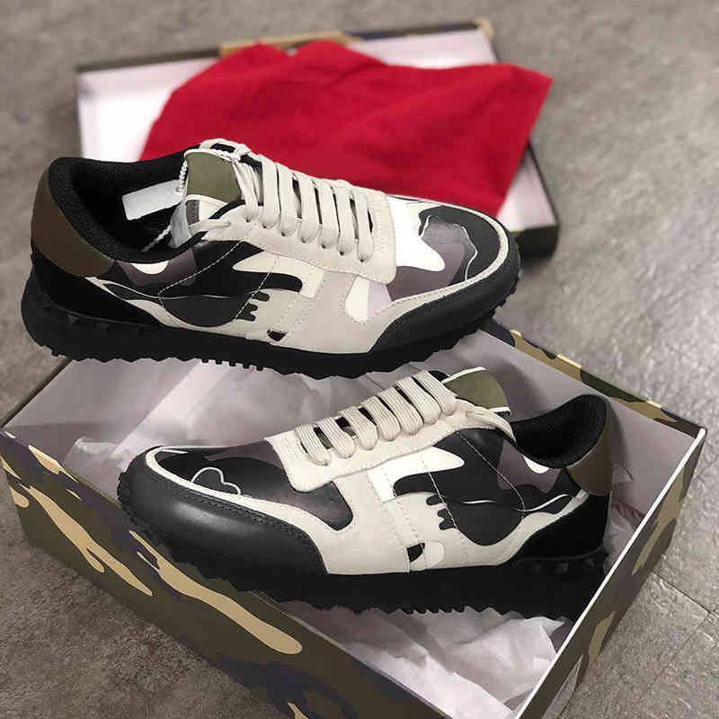 

Best Stud Rockrunner Camouflage Trainers Mesh Real Leather Combo Rock Runner Sneakers Men Women Rubber Sole Fl hyt''Valentinoe''Valentinoity, Color 17