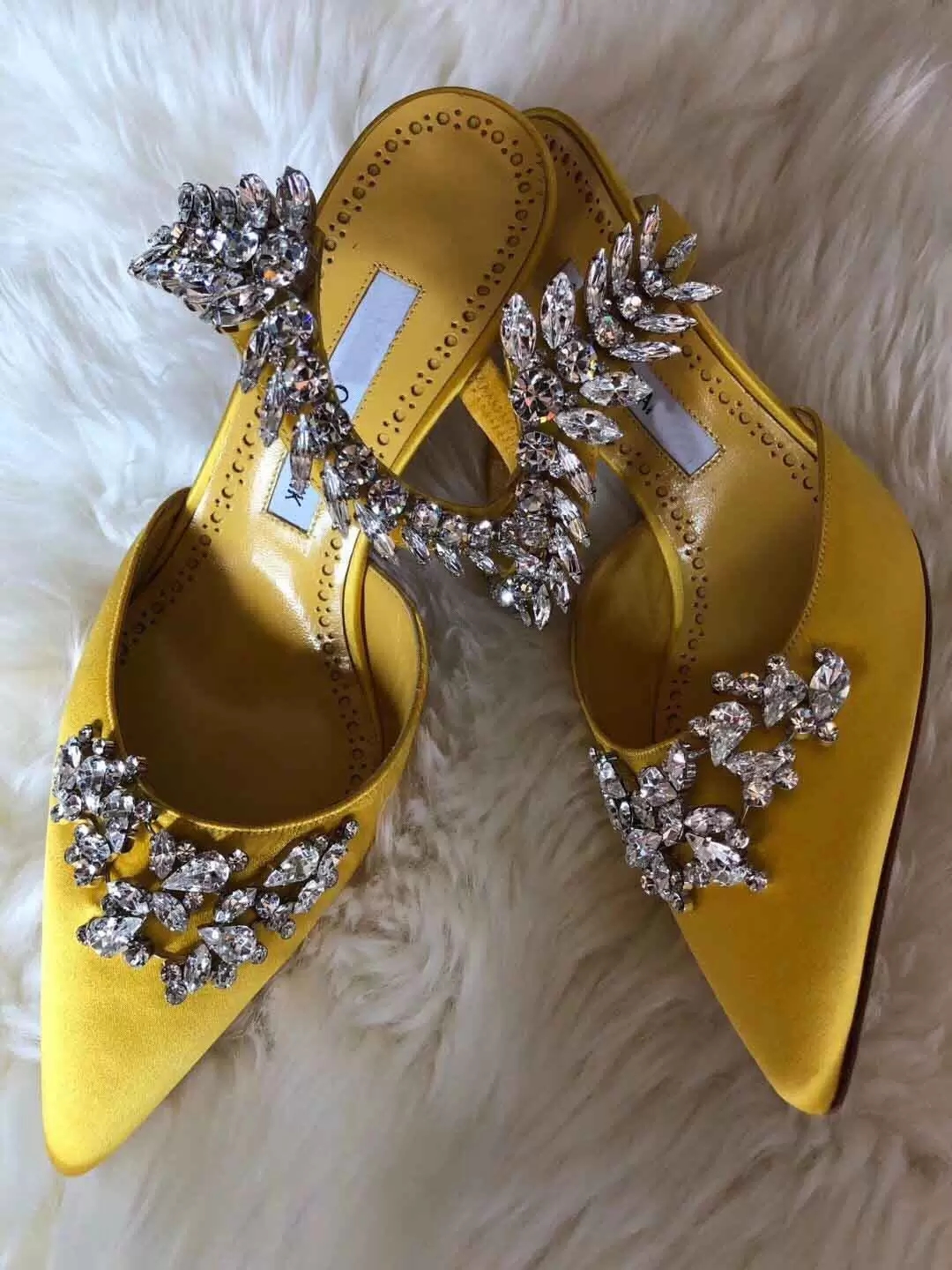 

Glamorous Lurum Sandals Shoes Women's High Heels Crystal-embellished Satin Mules Crystal Leaves Party Wedding Dress Pumps EU35-42, 10