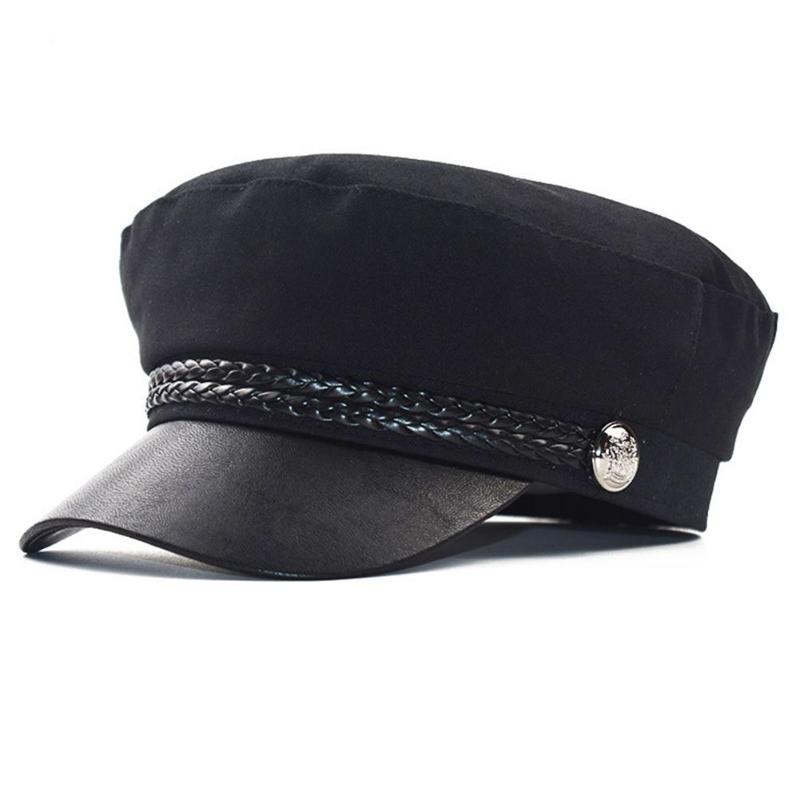 

Berets Fashion Black Hat Winter Cap Wool Women Button Casual Street Wear Rope Flat Elegant Solid Autumn Octagonal CapBerets, As pic