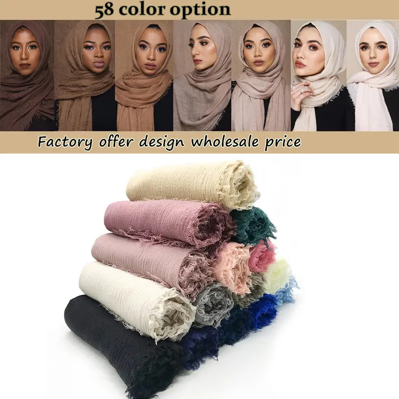 Anneau velours coton écharpe musulman soie écharpe mode dames écharpes nouvelle couleur unie détachable rides demandeurs châle en gros 95x180CM