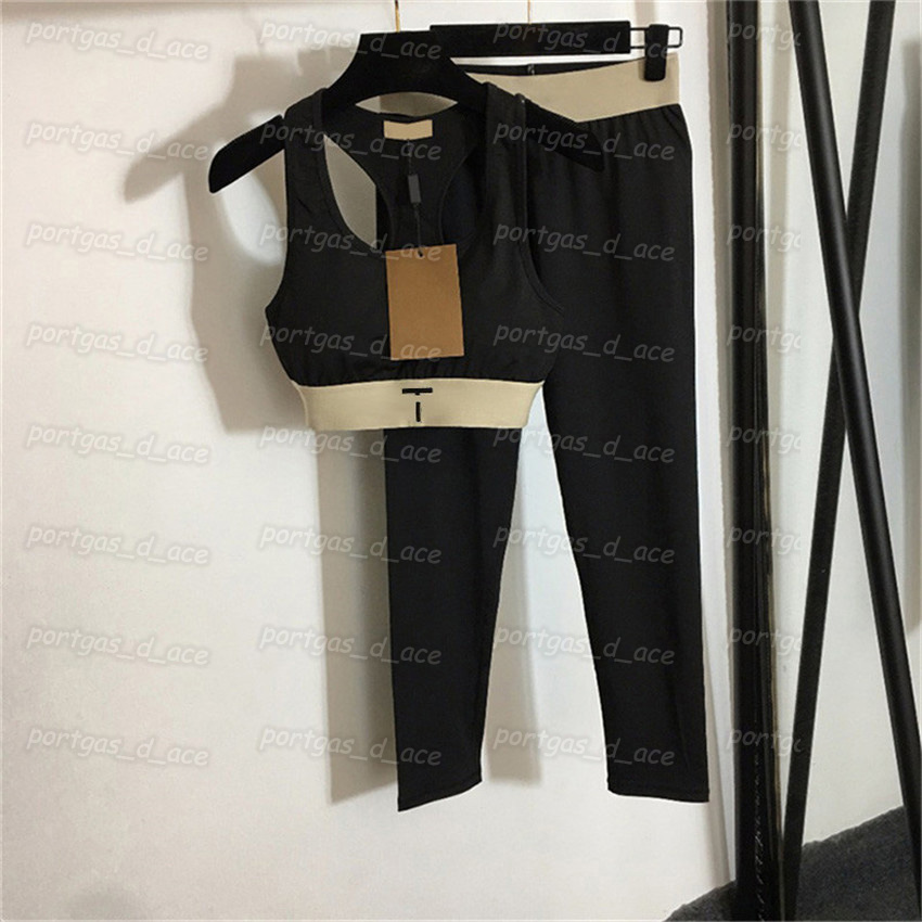 

Luxury Womens Tracksuits Black Summer Sports Yoga Outfits Skinny Vest Leggings Set Padded Jogging Running Tanks, Black with label #20213677