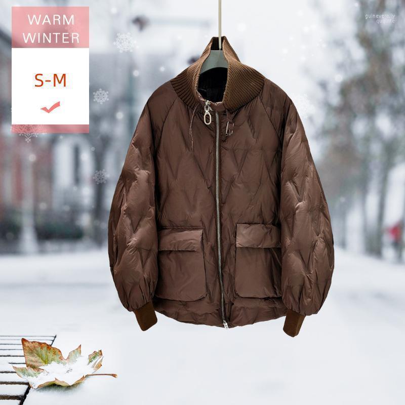 

Women' Down & Parkas 2022 Women Short White Duck Jacket Knit Stand Collar Female Loose Soft Zipper Coat Big Size And Pockets Good Quanlity, Black