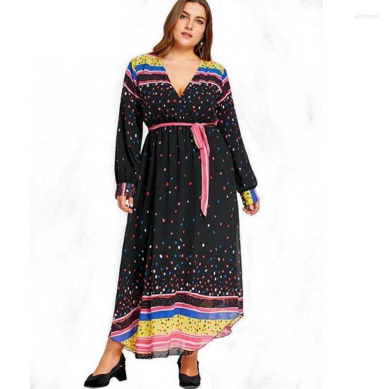 

Plus Size Dresses Women Boho Wrap Autumn Long Dress Holiday Maxi Loose Sundress Print V-neck Lantern Sleeve Elegant Muslim Echm22, Multi