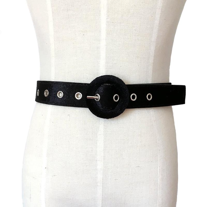 

Belts Long Belt Female Dress Decorate Waistband Fashion Round Ring Buckle Pin Velvet Party Black Brown Flannel Women