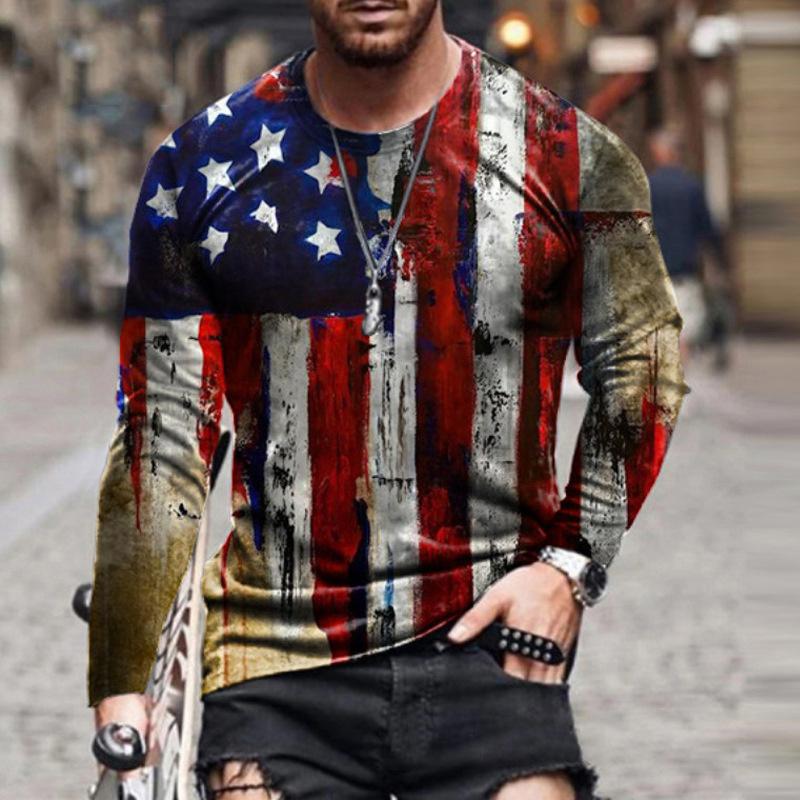 

Men's T-Shirts Digital 2022 Casual Men's T-shirt Long Sleeve Shirt Printed Flag European And American TopsMen's, Photo color4