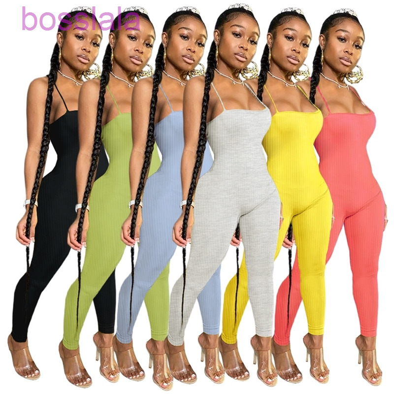 

Womens Jumpsuits Designer Sportswear Sexy Thread Bandage Backless Rompers Fashion Skinny Bodysuit Clubwear 2022 Summer, Yellow