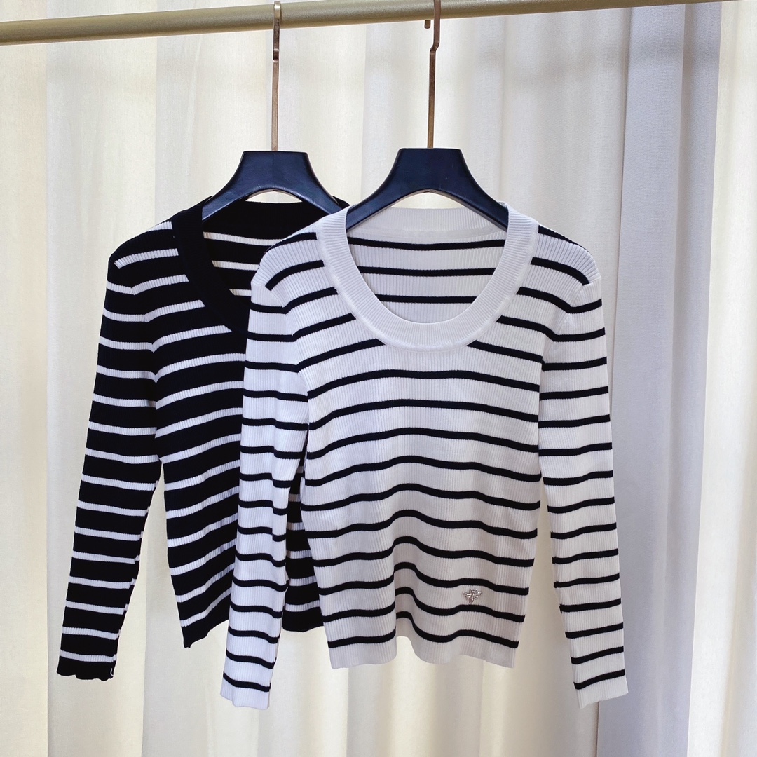 

808 L 2022 Milan Runway Autumn Summer Brand Same Style Sweater Crew Neck Pullover Black White Long Sleeve High Quality Womens meiyi