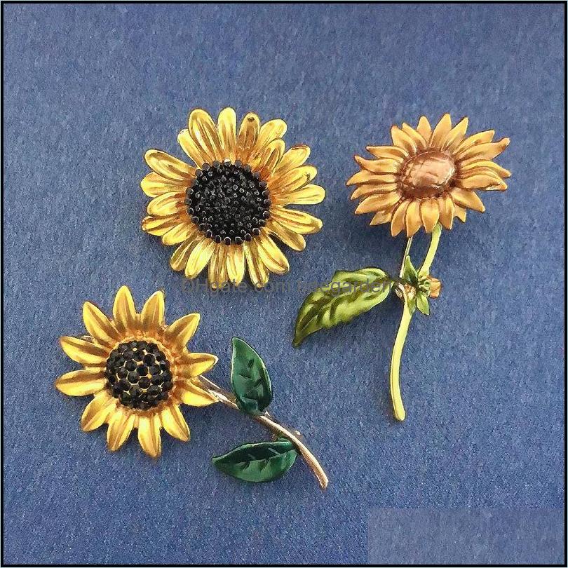 Pins Brooches Fashion Yellow Rhinestone Sunflower Flower Brooch Female Party Clothing Accessories Pin Woman Gift Drop Delivery 2021 Jewelry-image-760613769